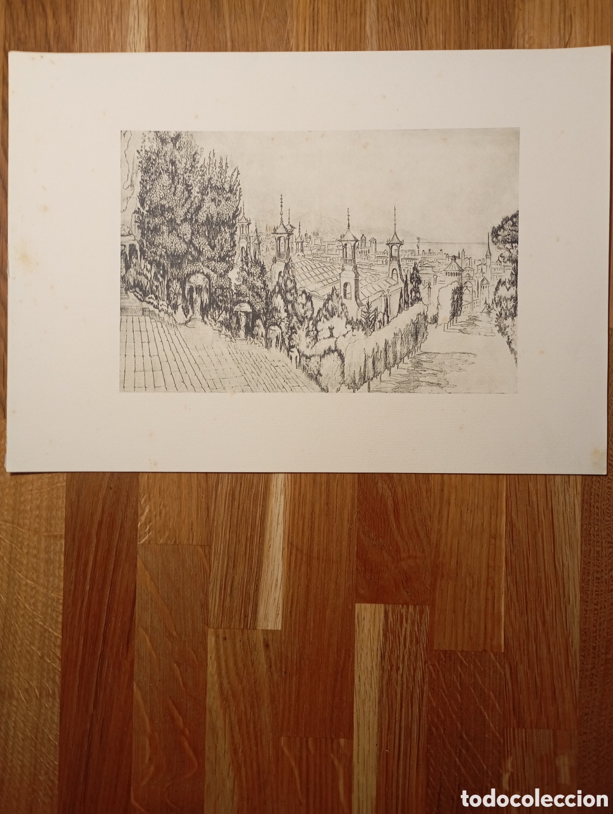 Otros Art&iacute;culos de Coleccionismo en Papel: Litografia. Parque de Montjuich,Panorama desde la escalera del &rdquo;PASEO DE LAS CASCADAS&rdquo;