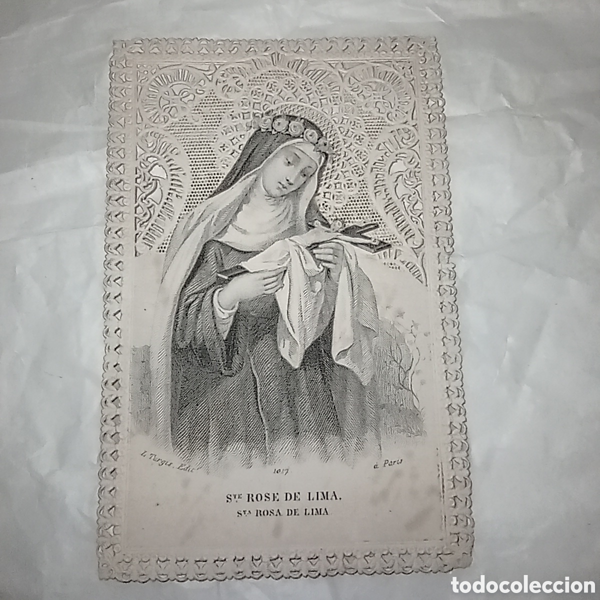 Collectionnisme Papier divers: ESTAMPA CALADA CON GRABADO DE STA. ROSA DE LIMA