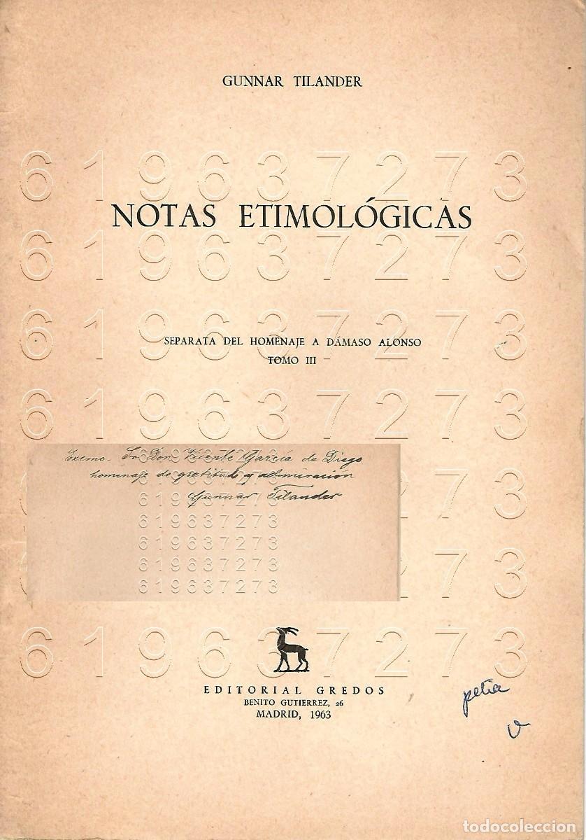 Otros Art&iacute;culos de Coleccionismo en Papel: GUNNAR TILANDER NOTAS ETIMOLOGICAS OPUSCULO U30