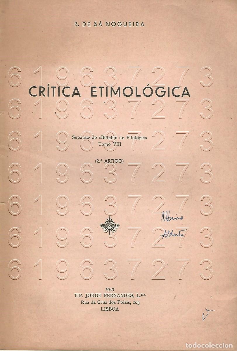 Otros Art&iacute;culos de Coleccionismo en Papel: R DE SA NOGUEIRA CRITICA ETIMOLOGICA 52 PGS U30