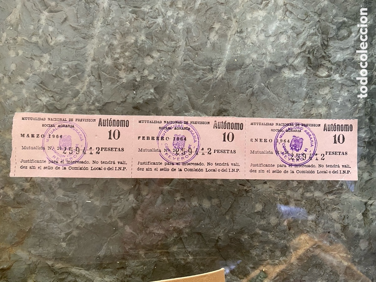 Otros Art&iacute;culos de Coleccionismo en Papel: Cupones antiguos Mutualidad Agraria 1964. 3 unid