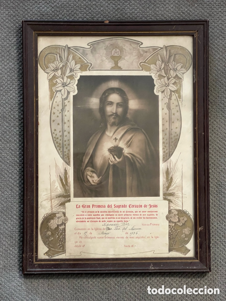 Otros Art&iacute;culos de Coleccionismo en Papel: LA GRAN PROMESA DEL CORAZ&Oacute;N DE JESUS.. Estampa Recuerdo Primera Comuni&oacute;n (a.1936)