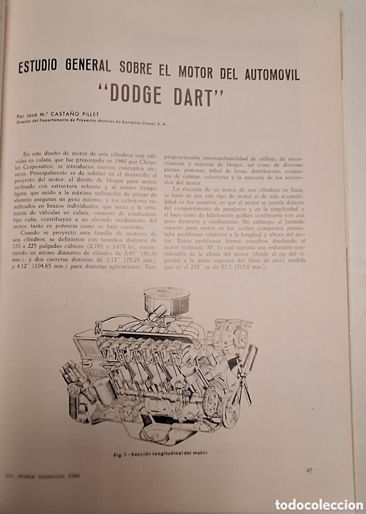 Otros Art&iacute;culos de Coleccionismo en Papel: Reportaje estudio motor del dodge dart de 1966
