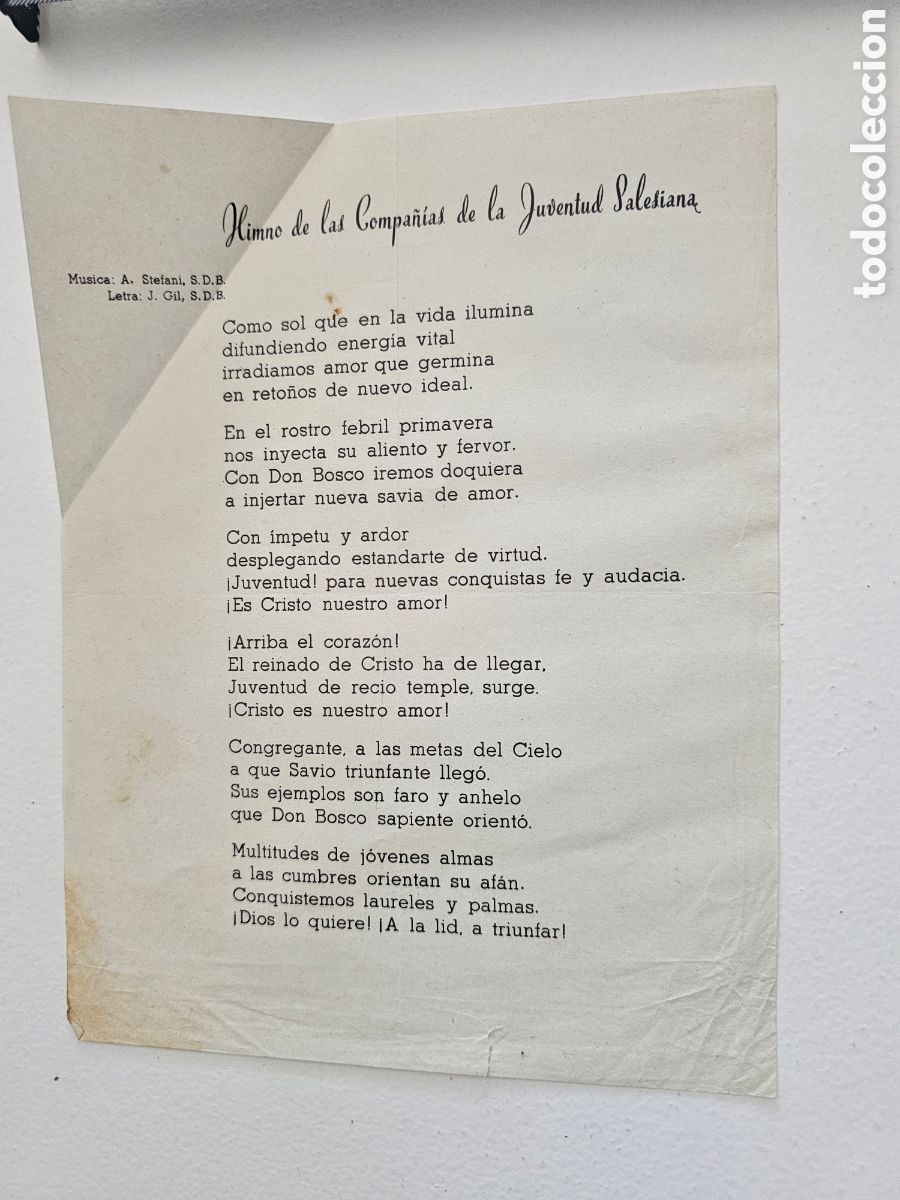Otros Art&iacute;culos de Coleccionismo en Papel: Himne de las Compa&ntilde;ias de la Juventud salesiana 1930s 1960s J, Gil A. Stefani