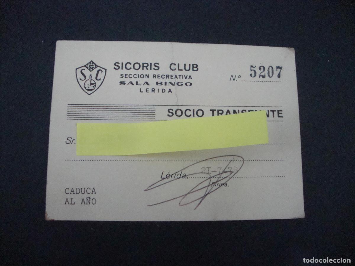 Otros Art&iacute;culos de Coleccionismo en Papel: ANTIGUA TARJETA ENTRADA BINGO SICORIS CLUB LERIDA 1978