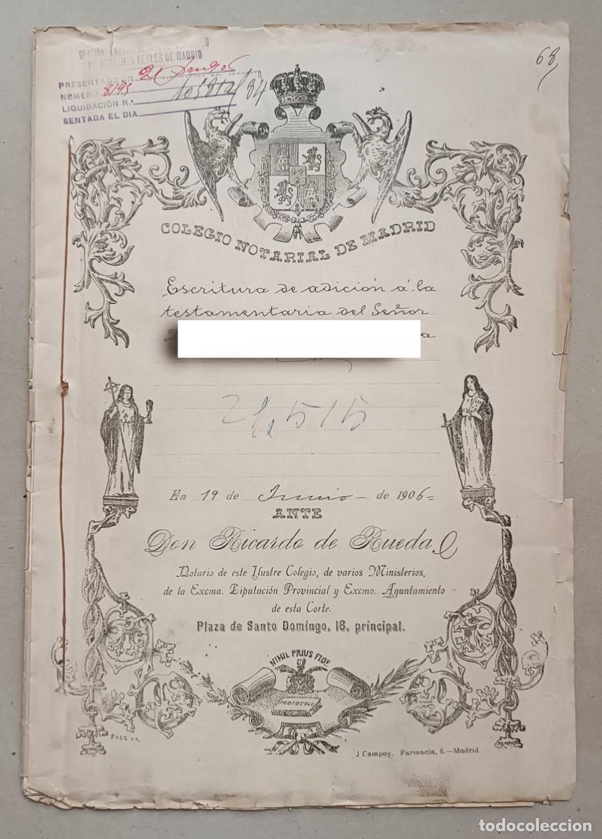 Otros Art&iacute;culos de Coleccionismo en Papel: 1906. ESCRITURA TESTAMENTARIA. MADRID.