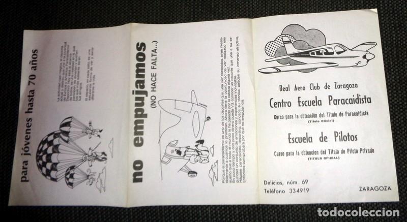 Otros Art&iacute;culos de Coleccionismo en Papel: FLYER FOLLETO PUBLICIDAD REAL AERO CLUB DE ZARAGOZA. ESCUELA PARACAIDISTA PARACAIDAS PILOTOS ANTIGUO