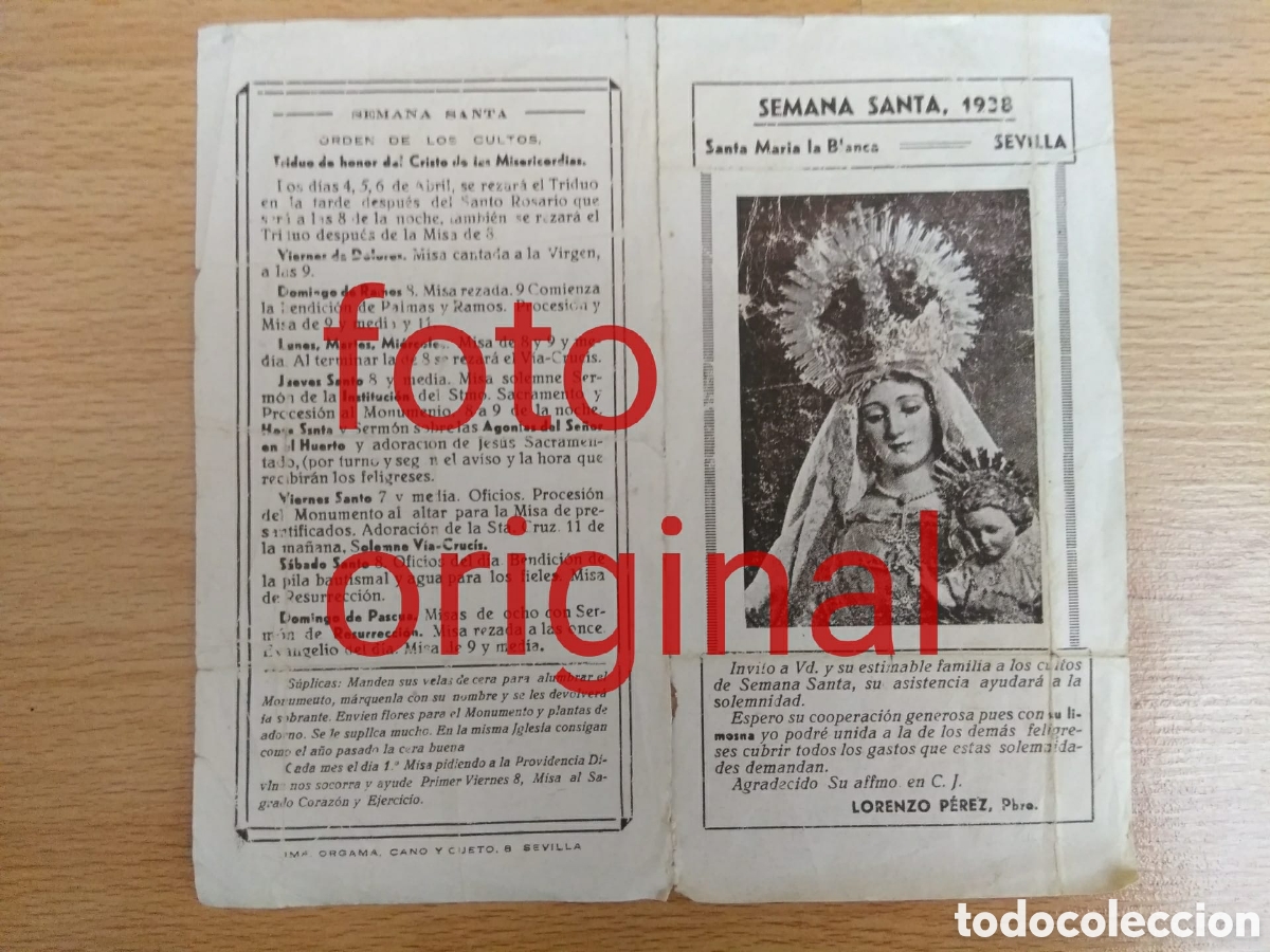 Outros artigos de papel: D&iacute;ptico antiguo de cultos en Sevilla