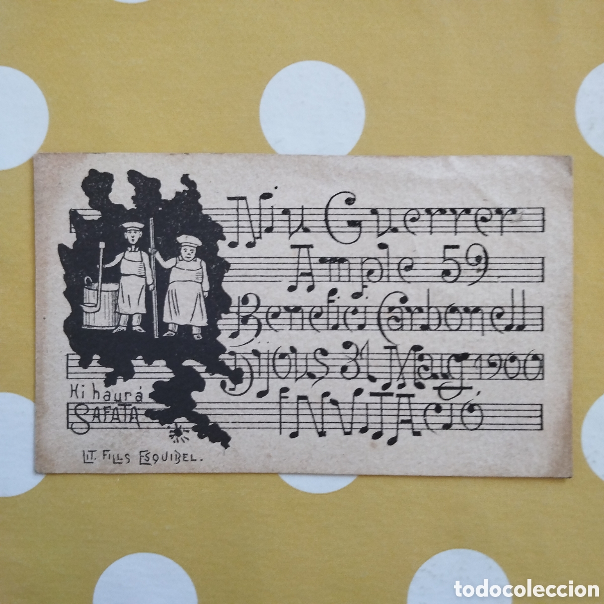 Otros Art&iacute;culos de Coleccionismo en Papel: INVITACI&Oacute; NIU GUERRER BENEFICI CARBONELL MAIG 1900 11'5X7