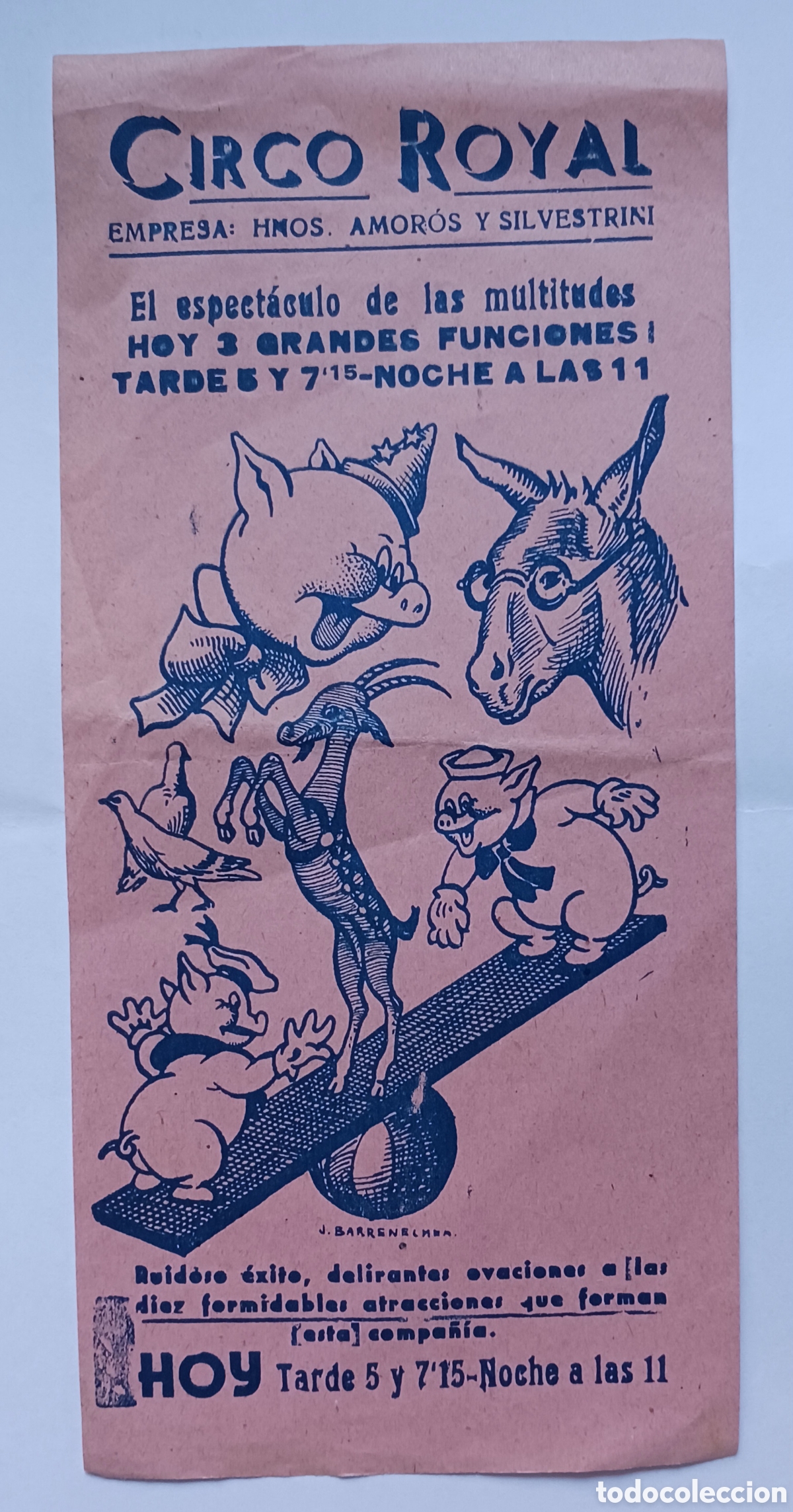 Otros Art&iacute;culos de Coleccionismo en Papel: Circo ROYAL. Publicidad a&ntilde;os1940 - 50. Hnos Amoros y Silvestrini . 10 x21,5 cms. Vell i Bell
