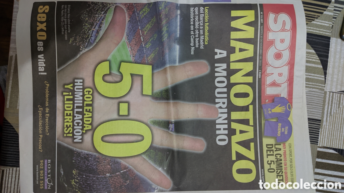 Otros Art&iacute;culos de Coleccionismo en Papel: Diario SPORT 30 noviembre 2010. Manita 5-0 Bar&ccedil;a-Madrid