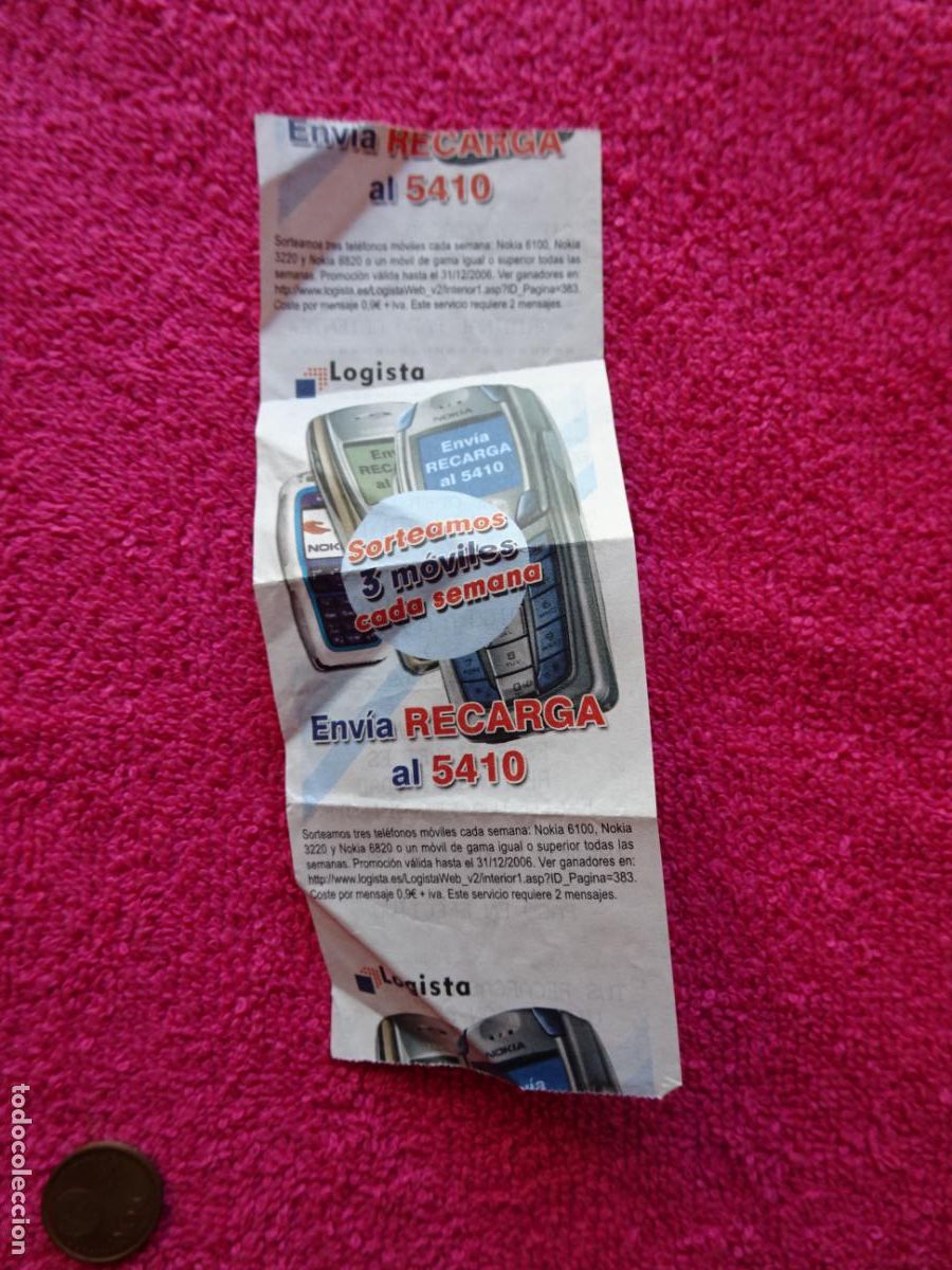 Otros Art&iacute;culos de Coleccionismo en Papel: promoci&oacute;n tel&eacute;fono nokia sorteo de 3 tel&eacute;fonos nokia 6100 3220 6820 con la palabra recarga