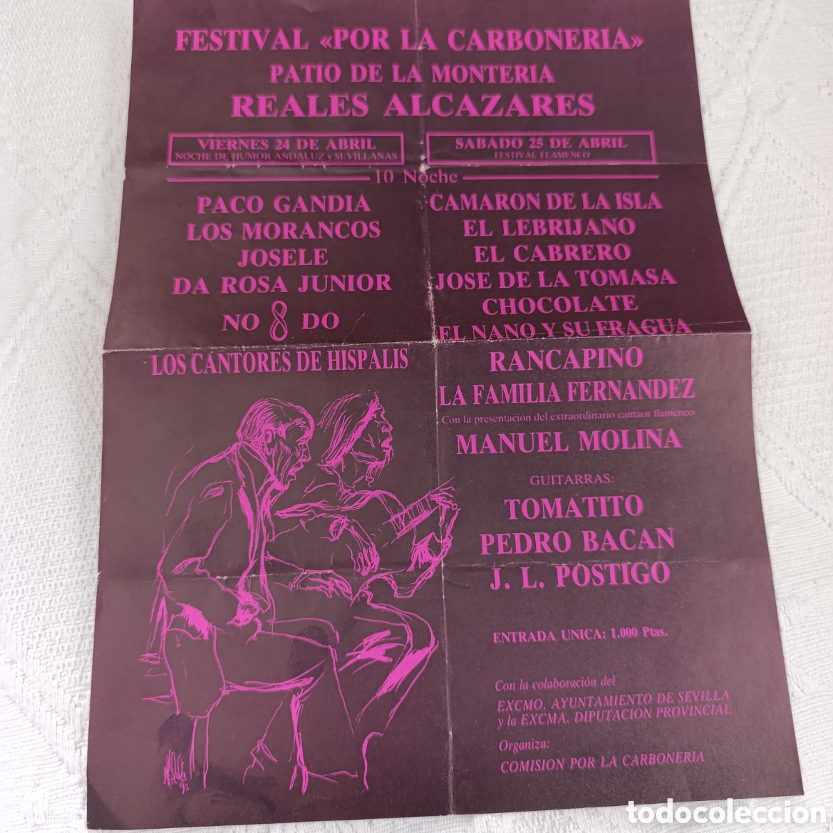 Otros Art&iacute;culos de Coleccionismo en Papel: Camar&oacute;n de la Isla,Tomatito,cartel hist&oacute;rico anuncia el festival flamenco&nbsp;&laquo;Por La Carboner&iacute;a&rdquo;,1981