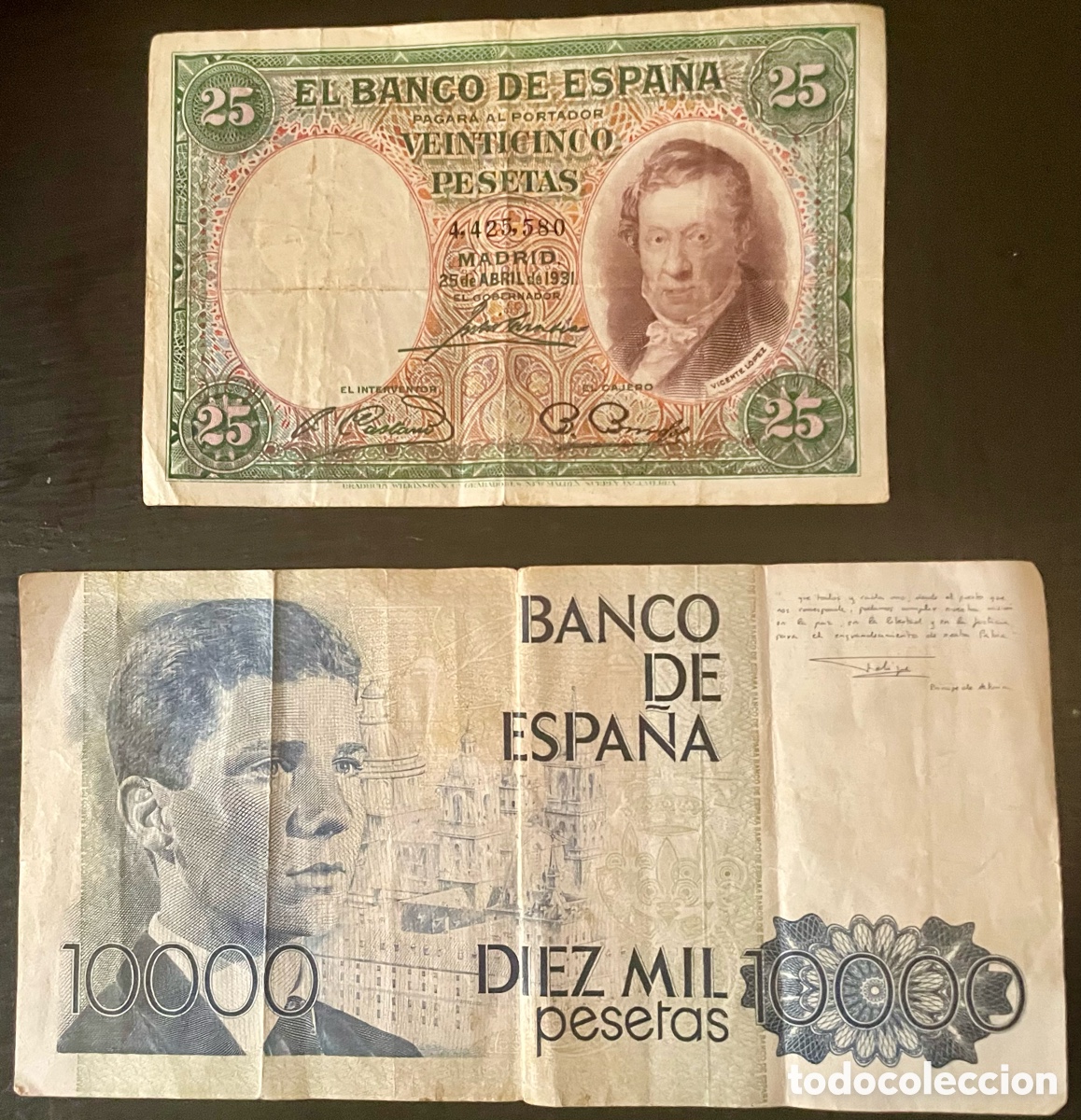 Otros Art&iacute;culos de Coleccionismo en Papel: Billetes de 10000 y de 25 pesetas