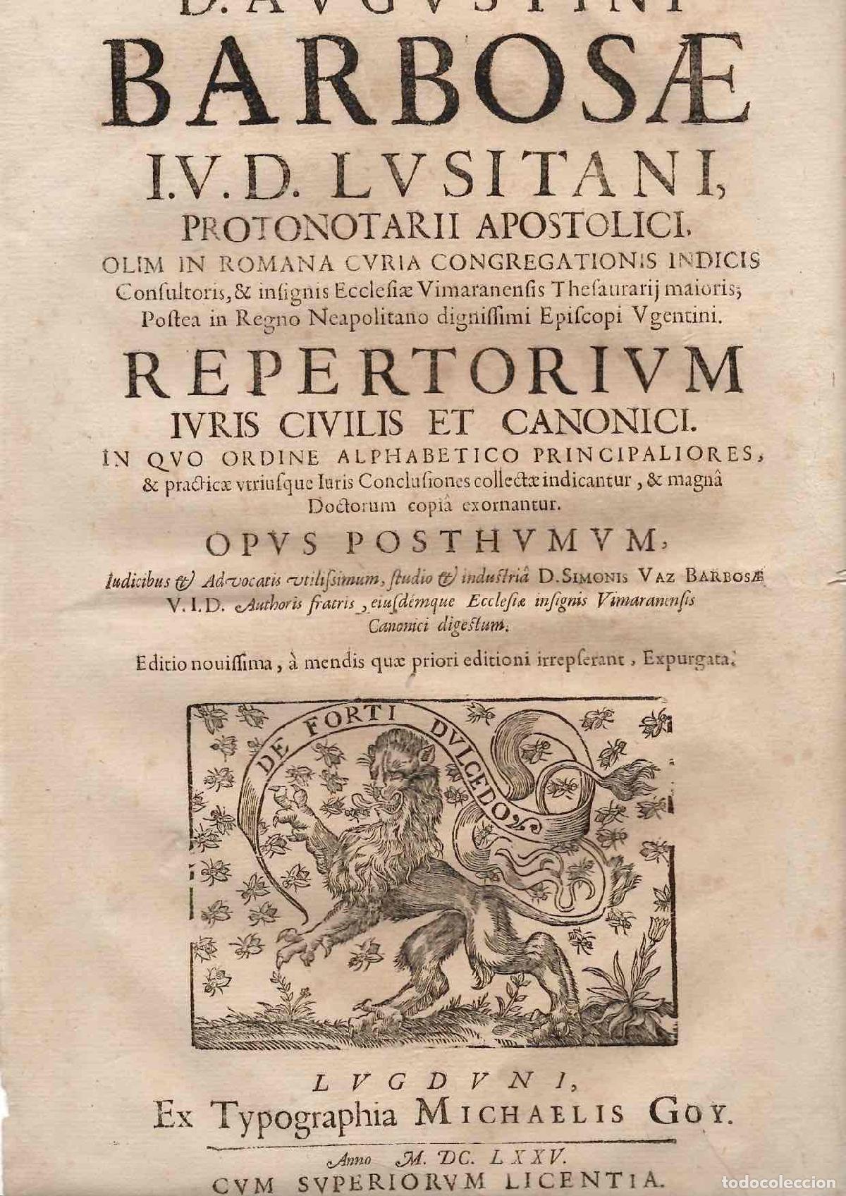 Otros Art&iacute;culos de Coleccionismo en Papel: PORTADILLA D. AUGUSTINI BARBOSAE I.V.D. LUSITANI, PROTONOTARII APOSTOLICI. A&Ntilde;O 1675