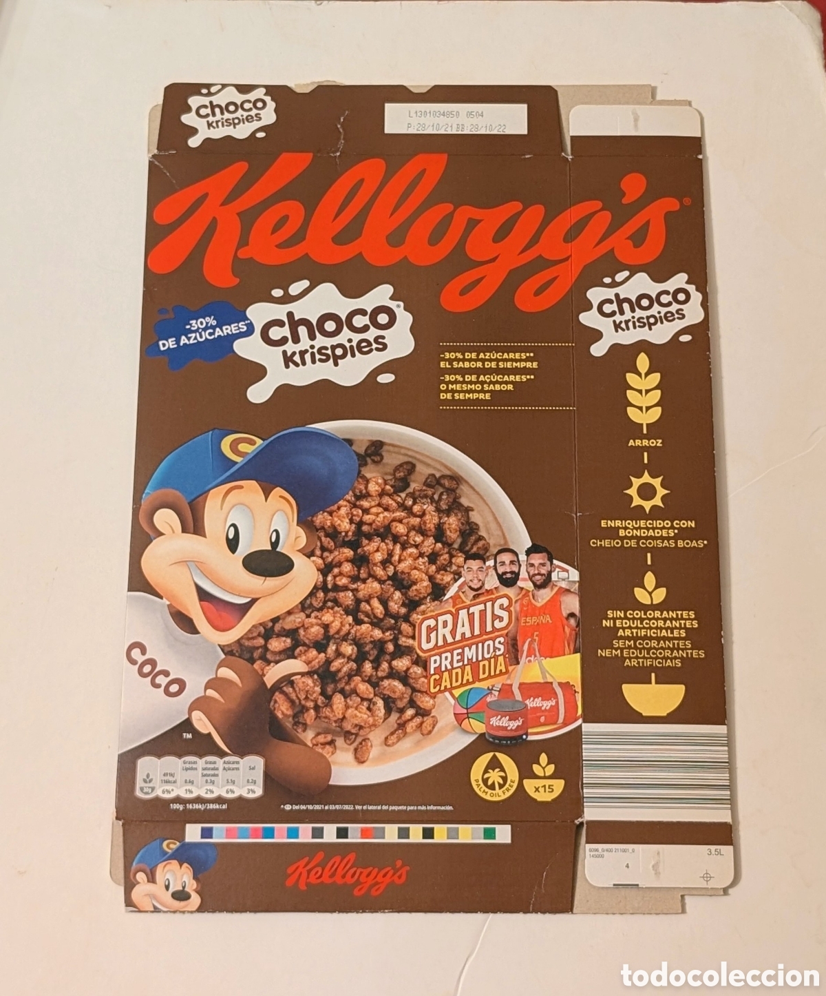 Otros Art&iacute;culos de Coleccionismo en Papel: Envoltorio Caja cereales vac&iacute;a Kellogg's Choco Krispies. Basket.Selecci&oacute;n Espa&ntilde;ola de Baloncesto.ACB