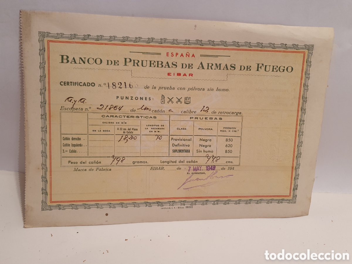 Otros Art&iacute;culos de Coleccionismo en Papel: BANCO DE PRUEBAS DE ARMAS DE FUEGO. EIBAR. 1949.