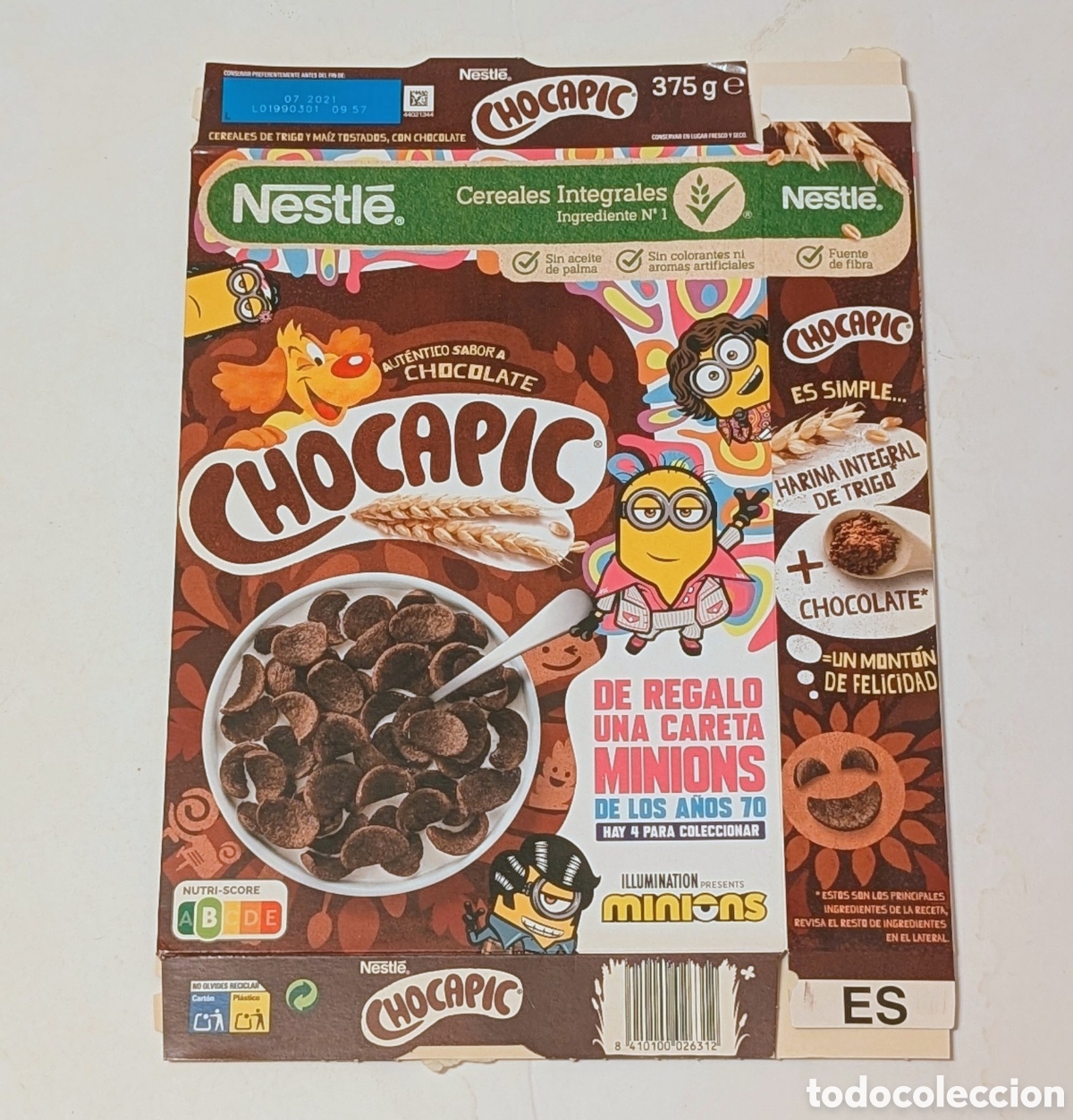 Otros Art&iacute;culos de Coleccionismo en Papel: Envoltorio Caja cereales CHOCAPIC. GRU MINIONS. MI VILLANO FAVORITO. CARETAS. NESTL&Eacute;