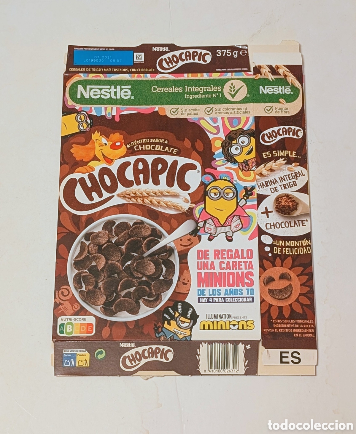 Otros Art&iacute;culos de Coleccionismo en Papel: Envoltorio Caja cereales CHOCAPIC. GRU MINIONS. MI VILLANO FAVORITO. CARETAS. NESTL&Eacute;