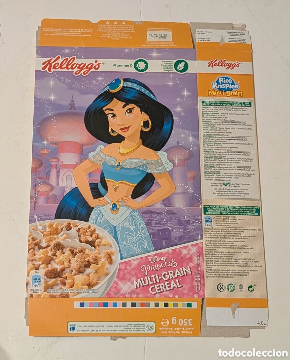 Otros Art&iacute;culos de Coleccionismo en Papel: Envoltorio caja de cereales Kellogg's. Diseny. PRINCESS. Jasmine. Alad&iacute;n. Princesa Bella