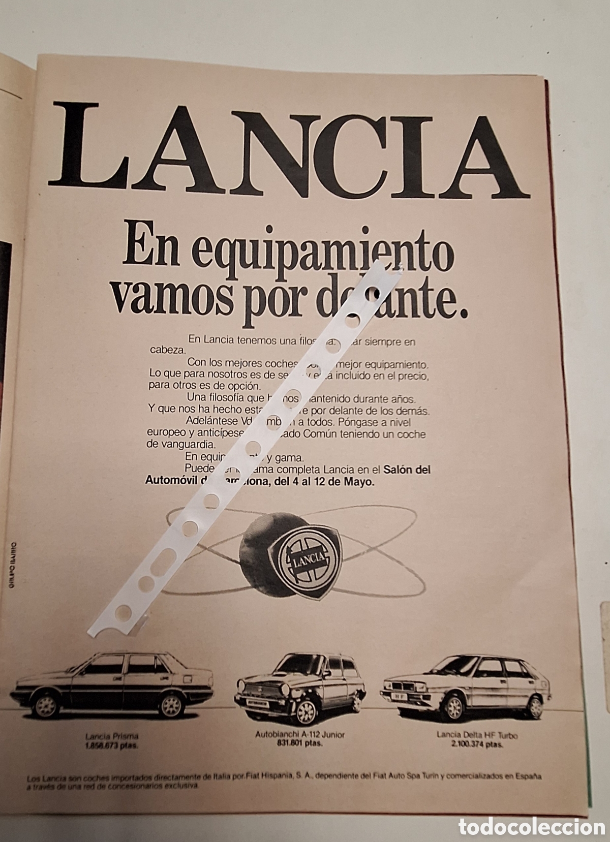 Otros Art&iacute;culos de Coleccionismo en Papel: Publicidad autom&oacute;vil lancha autobianchi de 1985