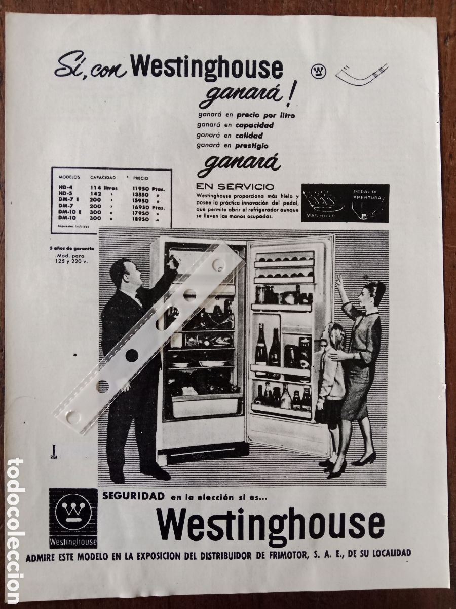 Otros Art&iacute;culos de Coleccionismo en Papel: Publicidad frigor&iacute;fico westinghouse de 1962