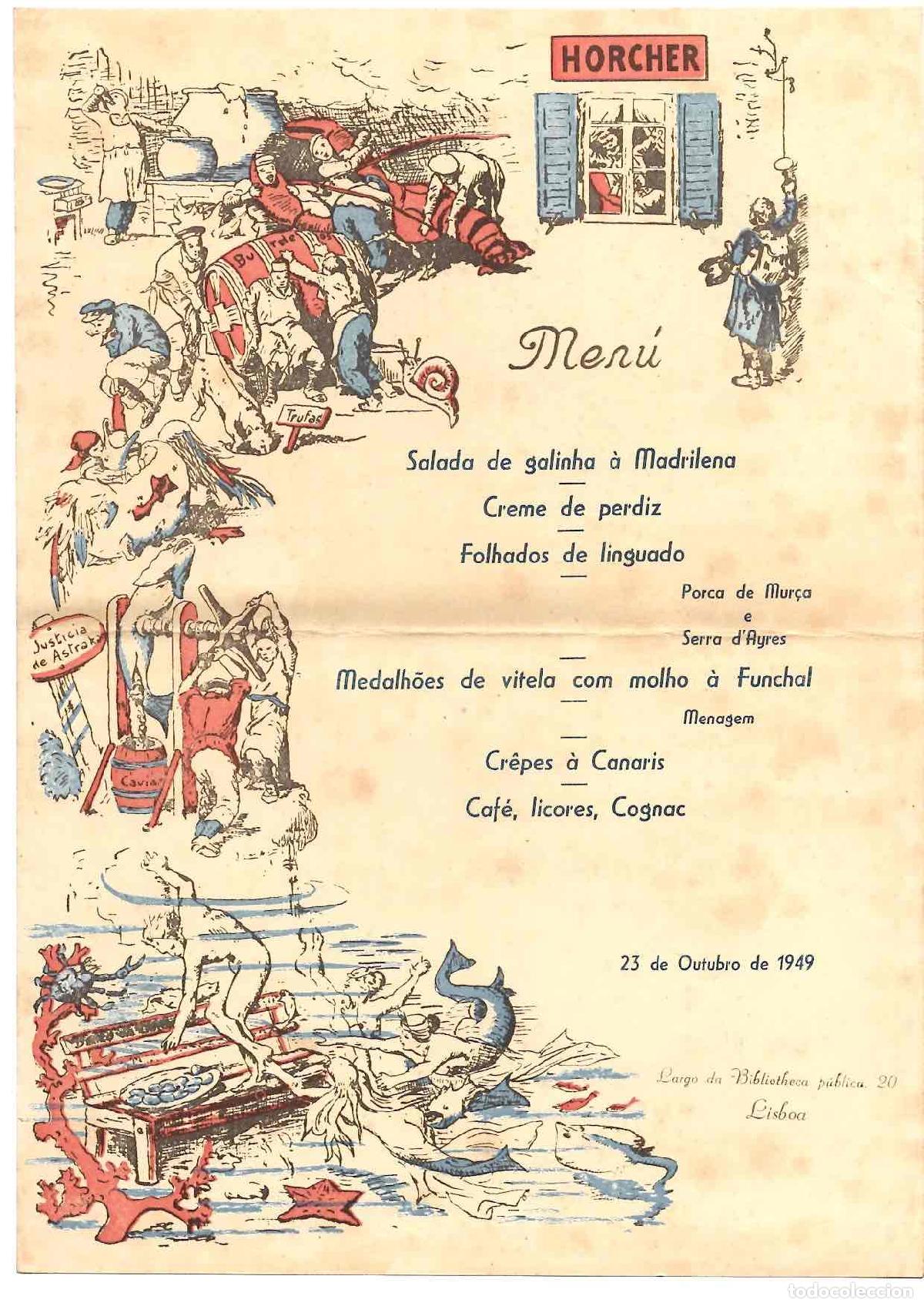 Otros Art&iacute;culos de Coleccionismo en Papel: MENU RESTAURANTE HORCHER. LISBOA. 23 DE OUTUBRO DE 1949