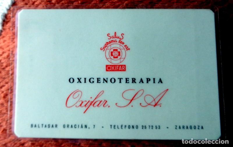 Otros Art&iacute;culos de Coleccionismo en Papel: TARJETA PUBLICITARIA PLASTIFICADA OXIGENOTERAPIA OXIFAR S.A. ZARAGOZA. MEDICINA. ANTIGUA