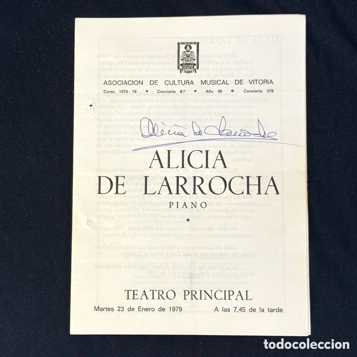 Outros artigos de papel: ALICIA DE LARROCHA PIANO AUTOGRAFO PROGRAMA FIRMADO FIRMA 1979 PIANISTA MUSICA CLASICA