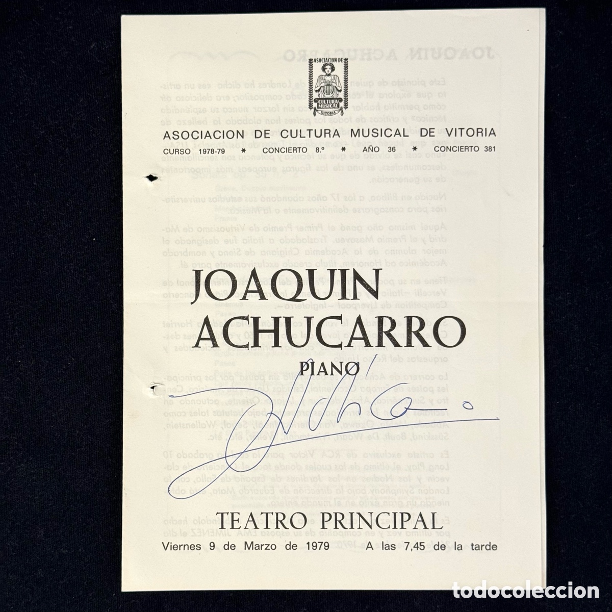 Outros artigos de papel: JOAQUIN ACHUCARRO PIANO AUTOGRAFO PROGRAMA FIRMADO FIRMA 1979 PIANISTA MUSICA CLASICA