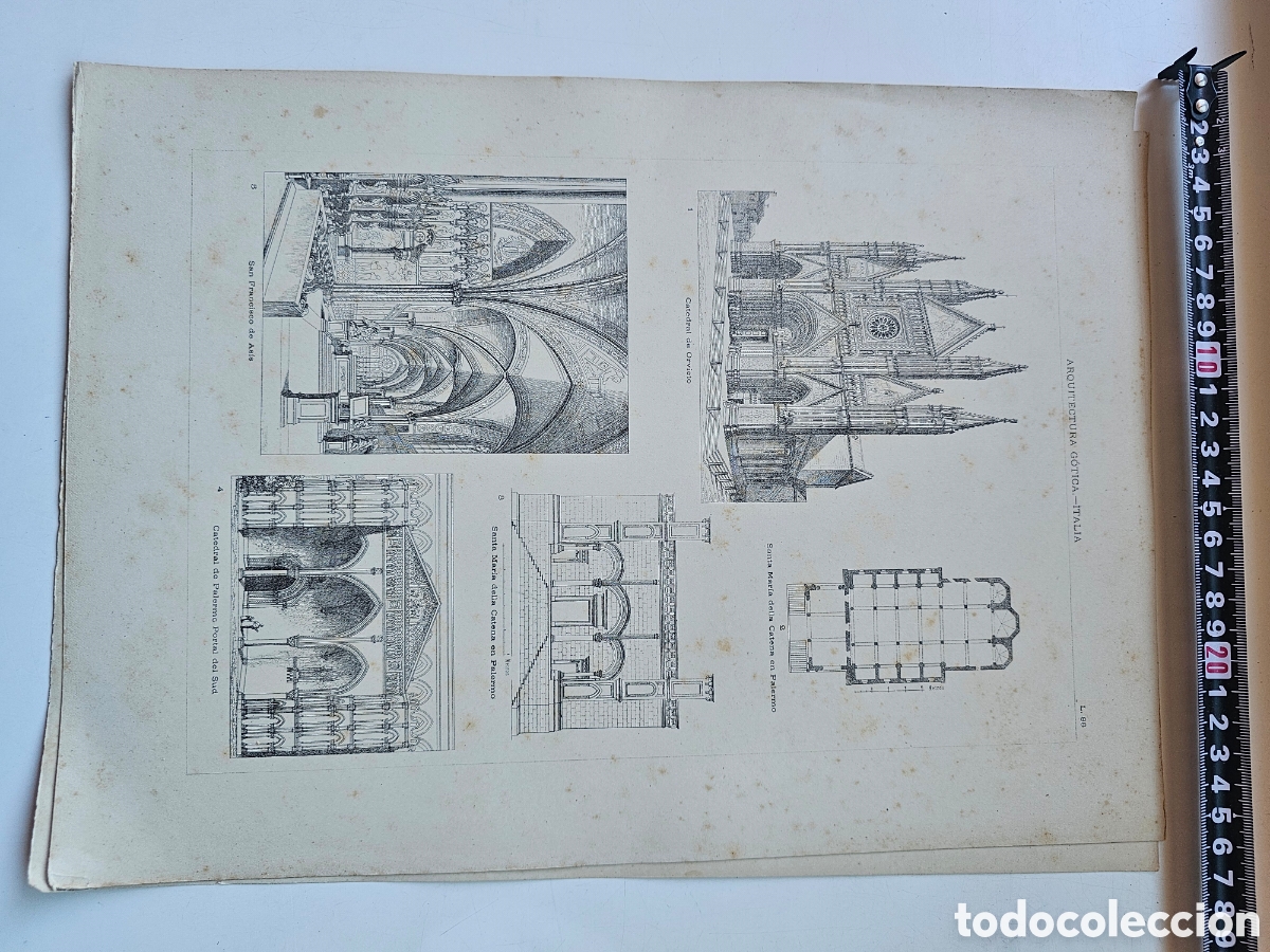 Otros Art&iacute;culos de Coleccionismo en Papel: Grabado Original de Arquitectura G&oacute;tica Italiana - L&aacute;mina 88 (S. XIX-XX)