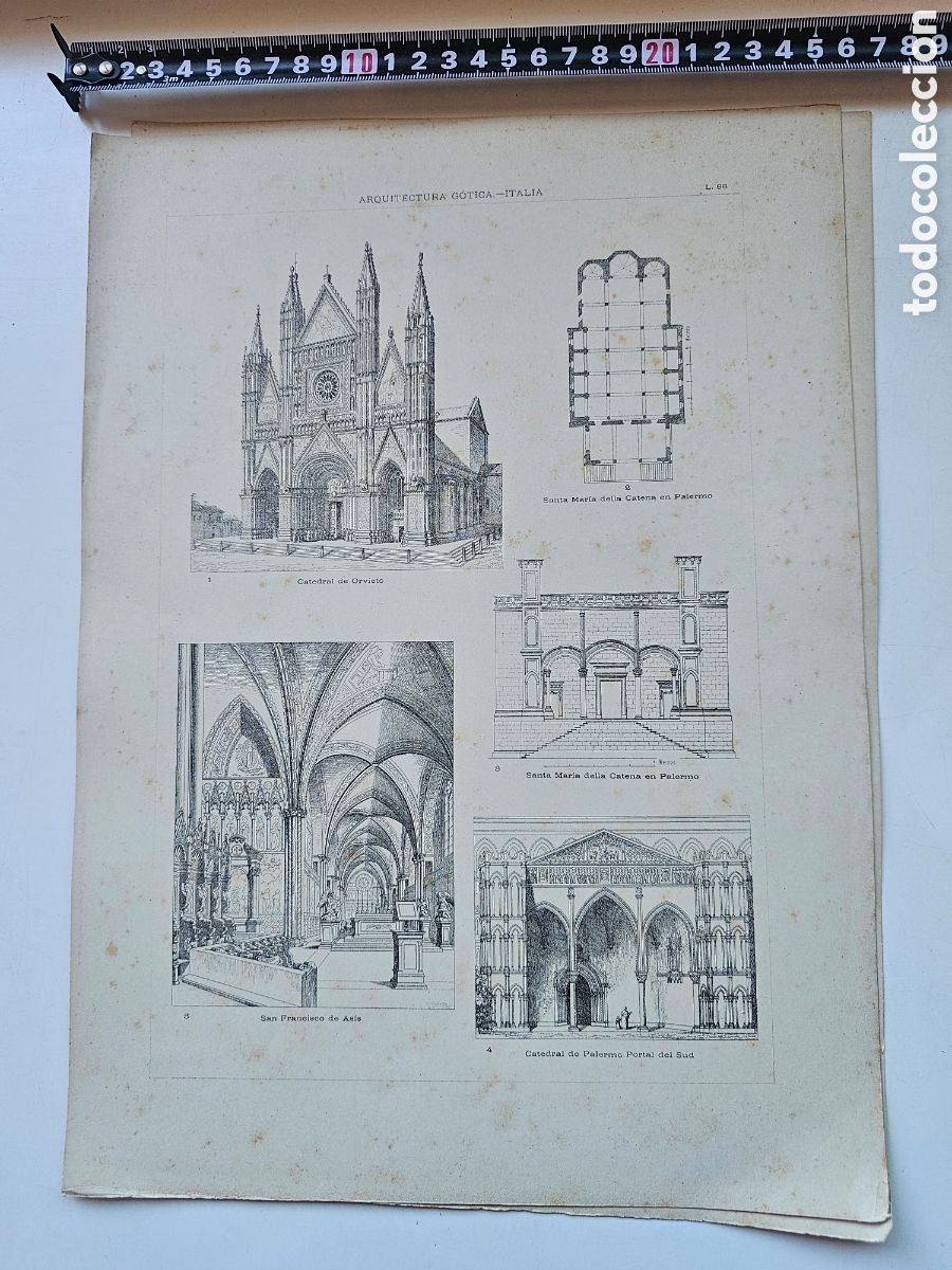 Otros Art&iacute;culos de Coleccionismo en Papel: Grabado Original de Arquitectura G&oacute;tica Italiana - L&aacute;mina 88 (S. XIX-XX)
