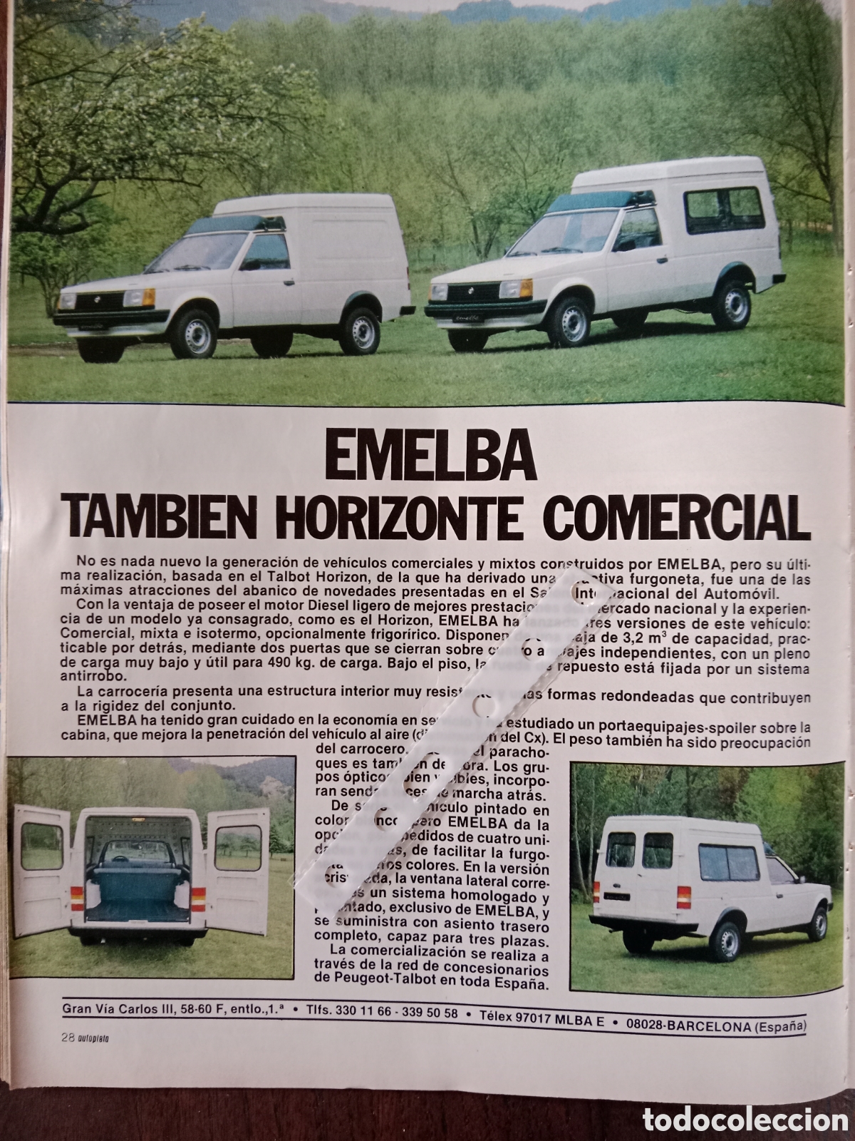 Otros Art&iacute;culos de Coleccionismo en Papel: Publicidad autom&oacute;vil Emelba de 1985