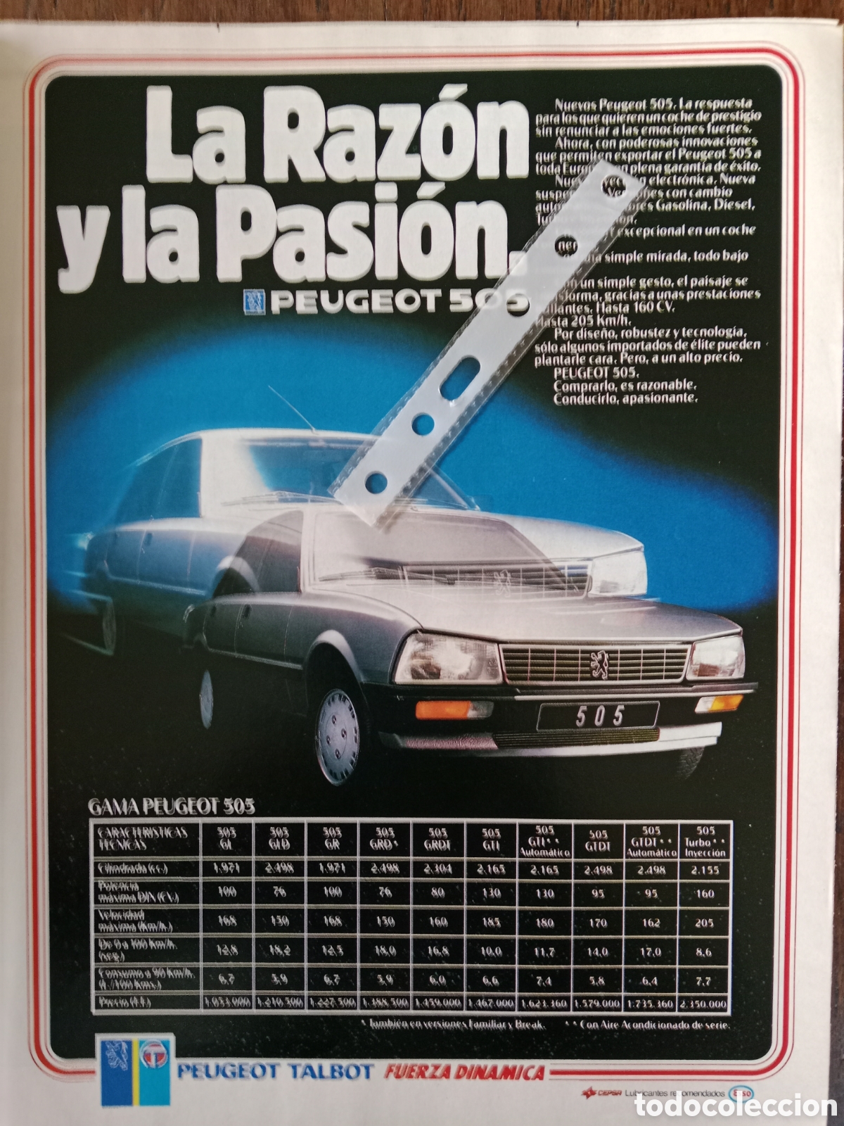 Otros Art&iacute;culos de Coleccionismo en Papel: Publicidad autom&oacute;vil Peugeot 505 de 1984