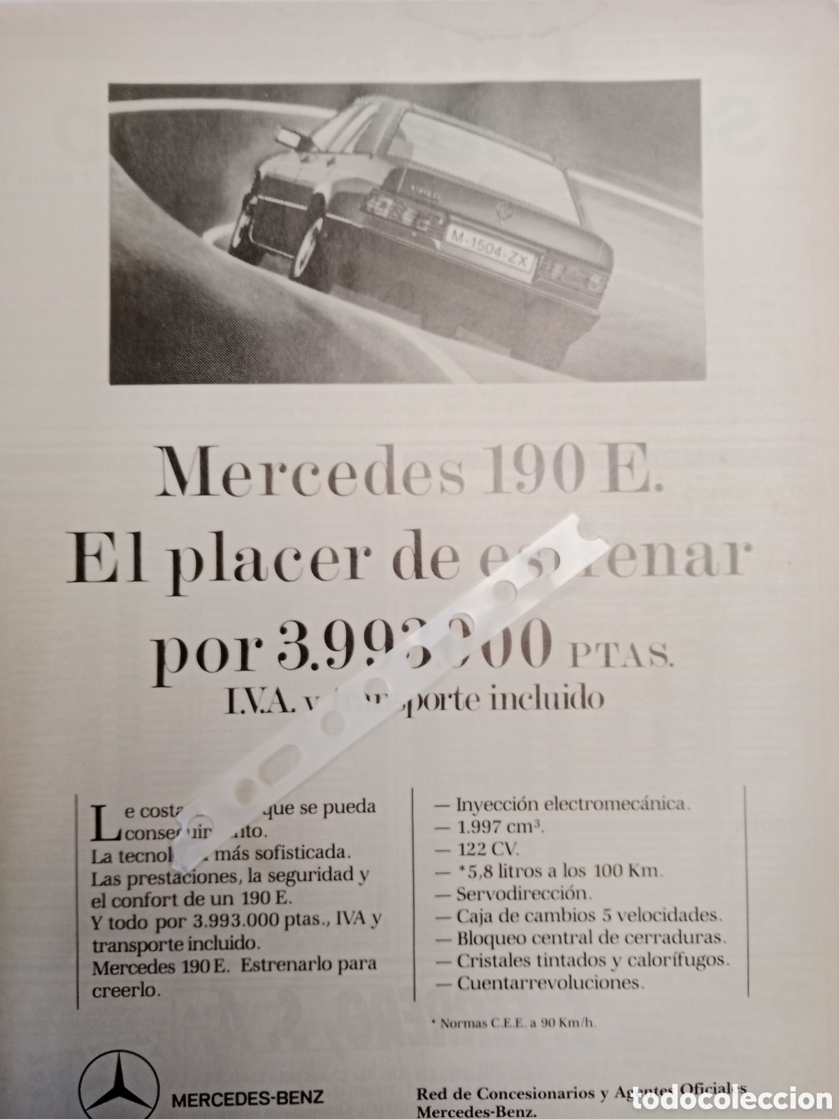 Otros Art&iacute;culos de Coleccionismo en Papel: Publicidad autom&oacute;vil mercedes Benz 190 E de 1988