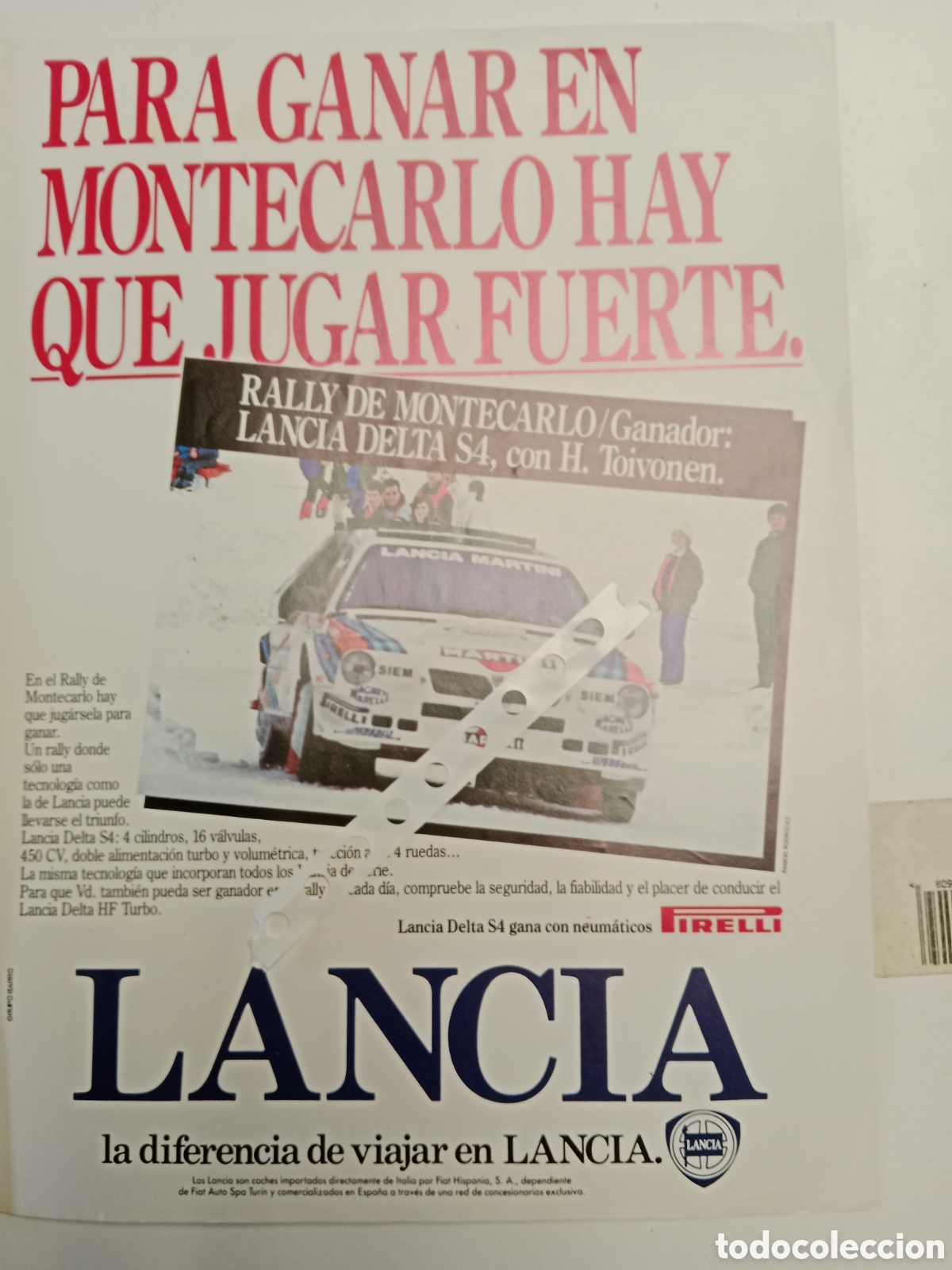 Otros Art&iacute;culos de Coleccionismo en Papel: Publicidad autom&oacute;vil lancia delta de 1986