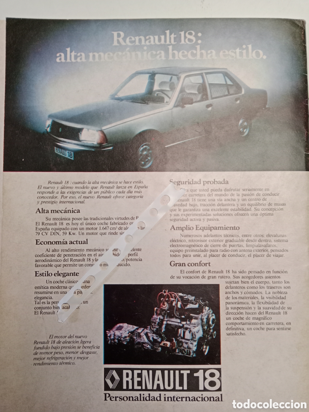 Otros Art&iacute;culos de Coleccionismo en Papel: Publicidad autom&oacute;vil Renault 18 de 1978