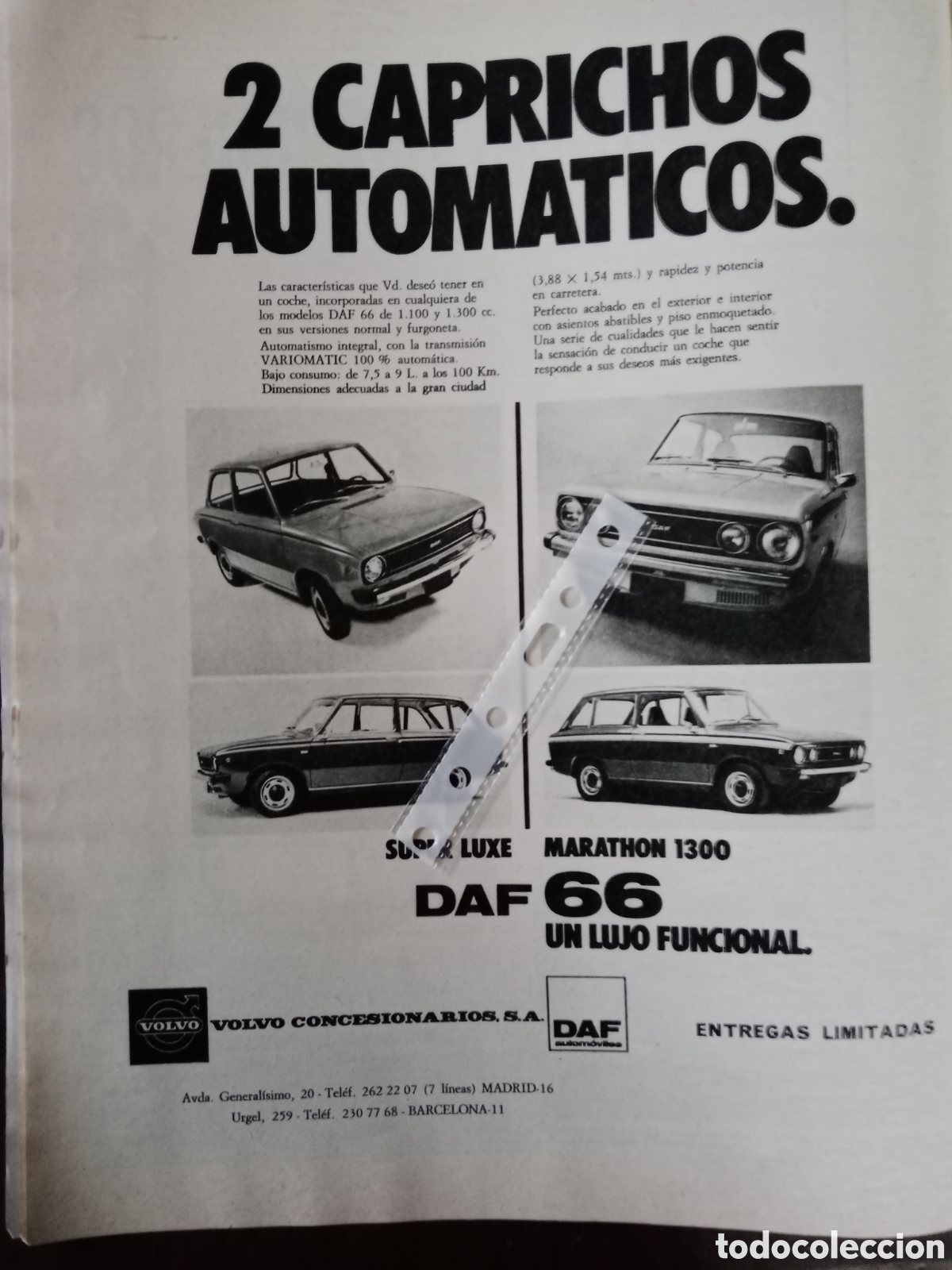 Otros Art&iacute;culos de Coleccionismo en Papel: Publicidad autom&oacute;vil daf 66 de 1974