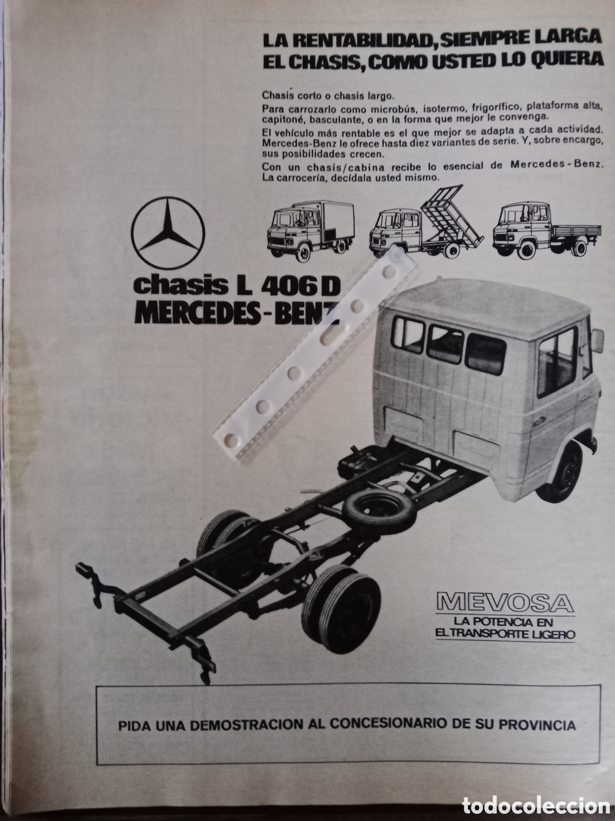 Otros Art&iacute;culos de Coleccionismo en Papel: Publicidad furgoneta mercedes Benz L 406 D mevosa de 1974