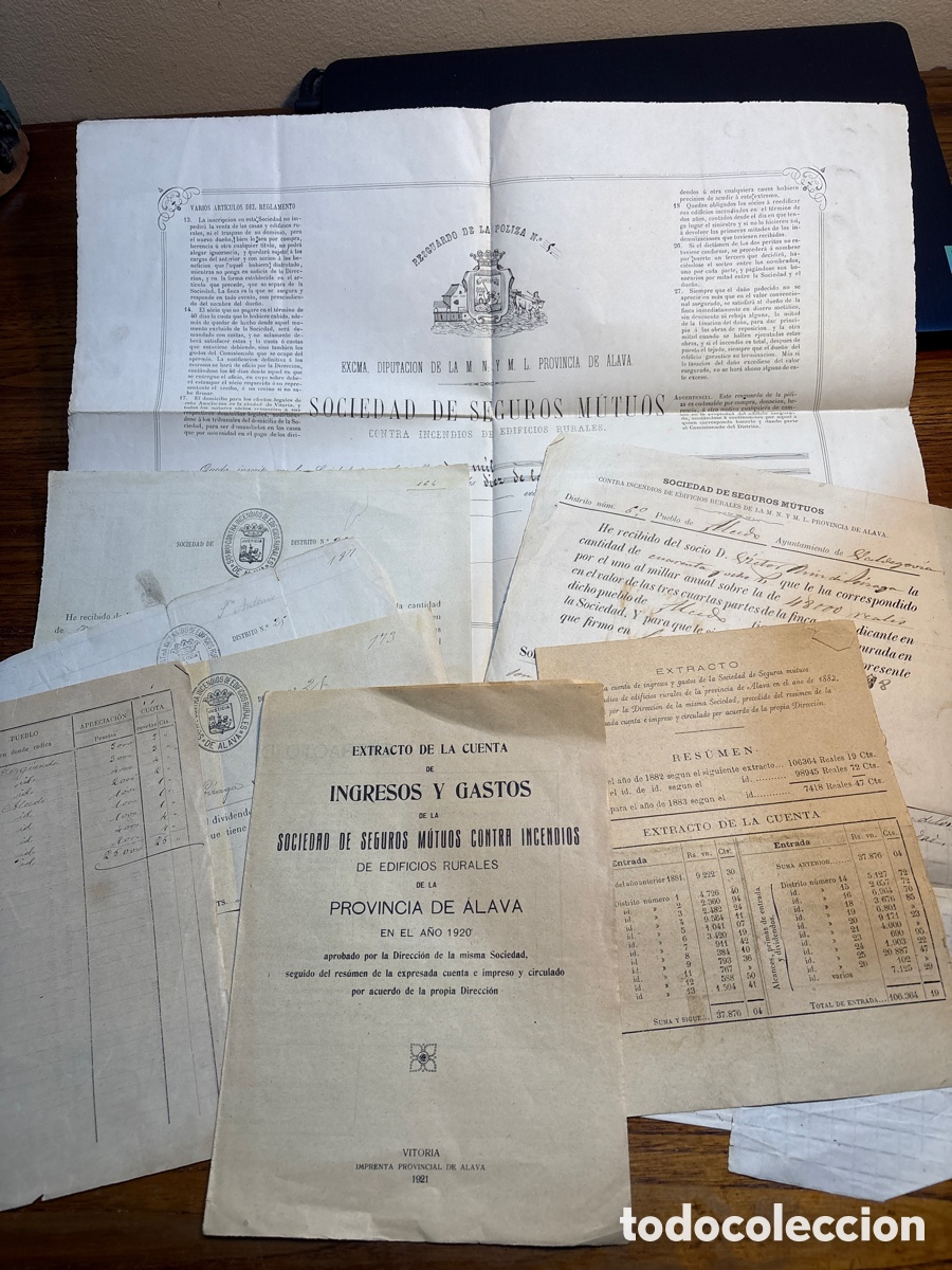 Otros Art&iacute;culos de Coleccionismo en Papel: LOTE DOCUMENTOS SOCIEDAD DE SEGUROS MUTUOS CONTRA INCENDIOS PROVINCIA &Aacute;LAVA 1878-1920