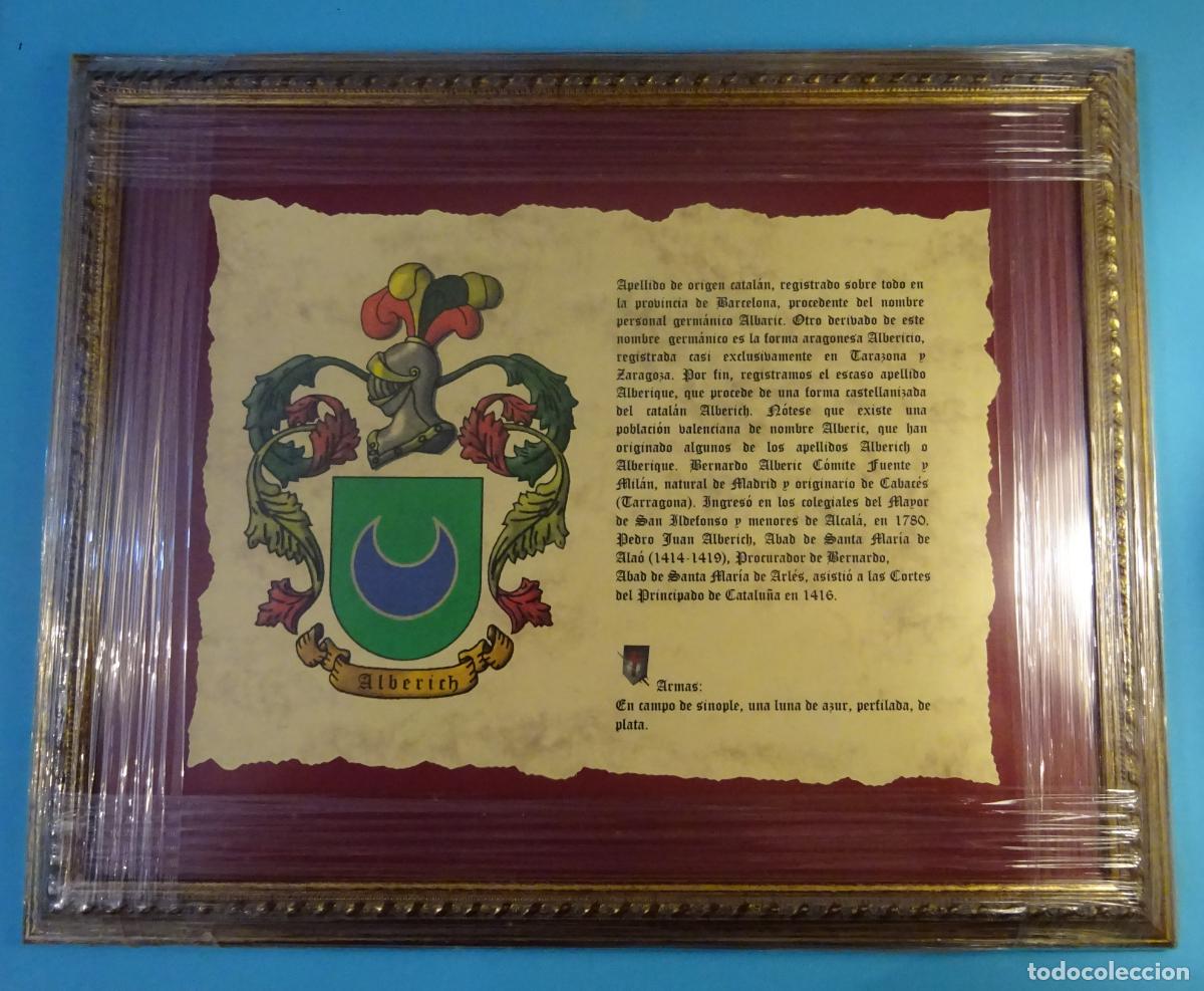Otros Art&iacute;culos de Coleccionismo en Papel: ESCUDO APELLIDO ALBERICH. ARMAS, ORIGEN, FORMAS Y PERSONAJES. PAPEL PERGAMINO ENMARCADO