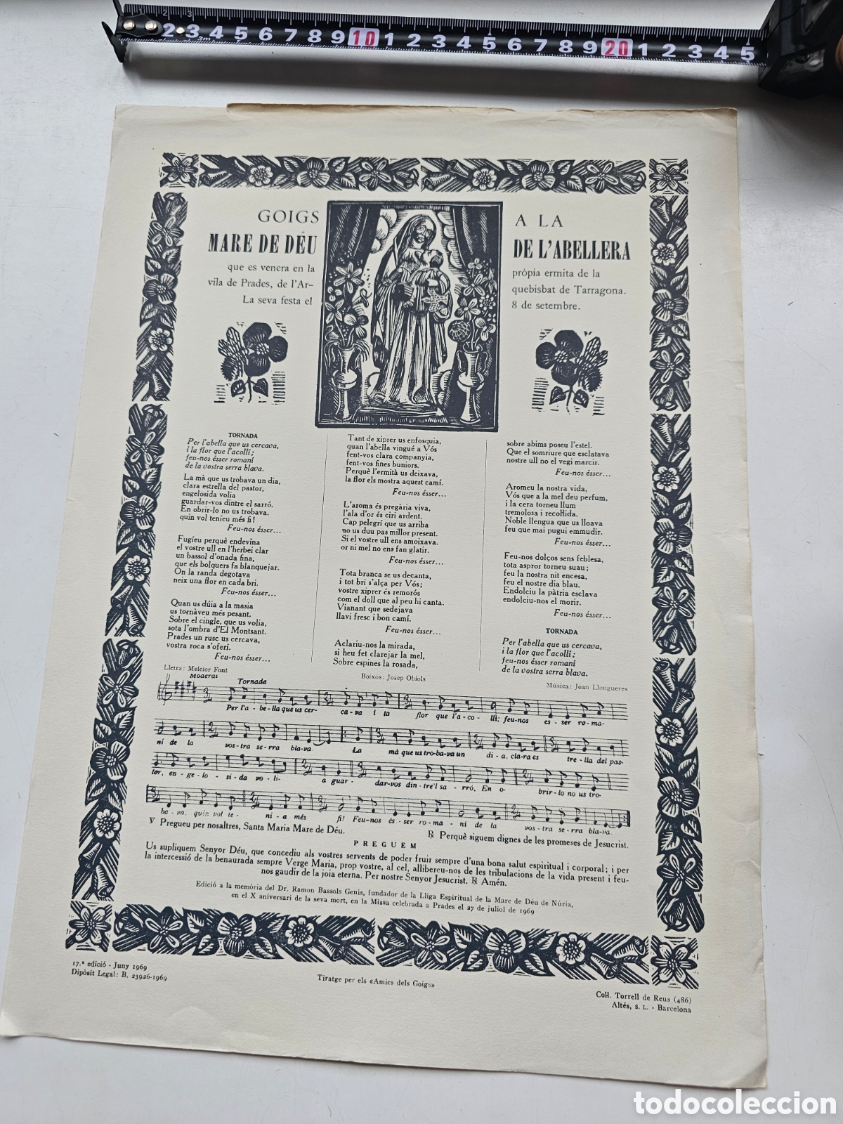 Otros Art&iacute;culos de Coleccionismo en Papel: Goigs Gozos a la Mare de D&eacute;u de l'Abellera, Prades Tarragona 1969