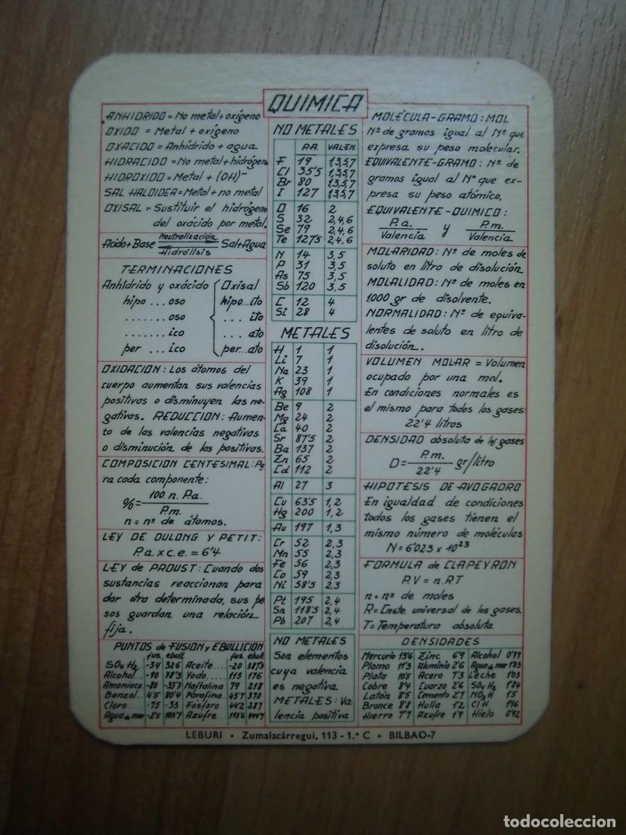 Otros Art&iacute;culos de Coleccionismo en Papel: FICHA QU&Iacute;MICA LEBURI ZUMALAC&Aacute;RREGUI BILBAO