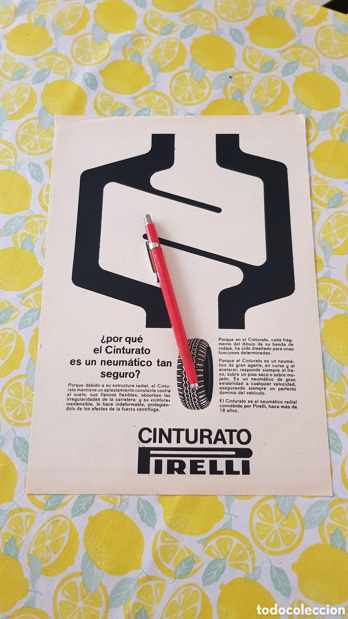 Otros Art&iacute;culos de Coleccionismo en Papel: Publicidad Neum&aacute;ticos Pirelli