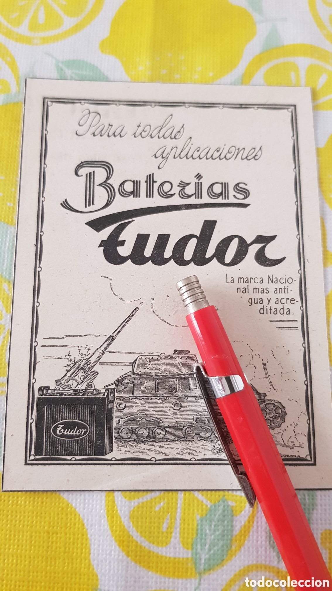 Otros Art&iacute;culos de Coleccionismo en Papel: Publicidad Bater&iacute;as Tudor