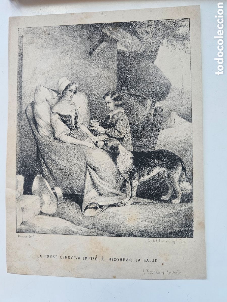 Otros Art&iacute;culos de Coleccionismo en Papel: Litograf&iacute;a Antigua Siglo XIX - &rdquo;La Pobre Genoveva&rdquo; - Lith. d'Aubert Paris