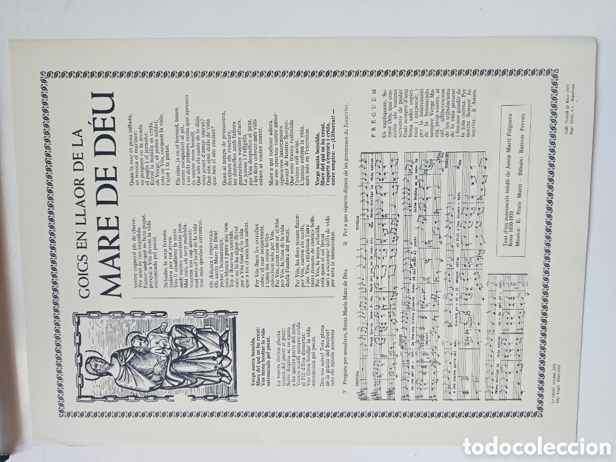 Otros Art&iacute;culos de Coleccionismo en Papel: Goigs Gozos a la Mare de D&eacute;u Torrell de Reus 1&ordf; edici&oacute;n 1971