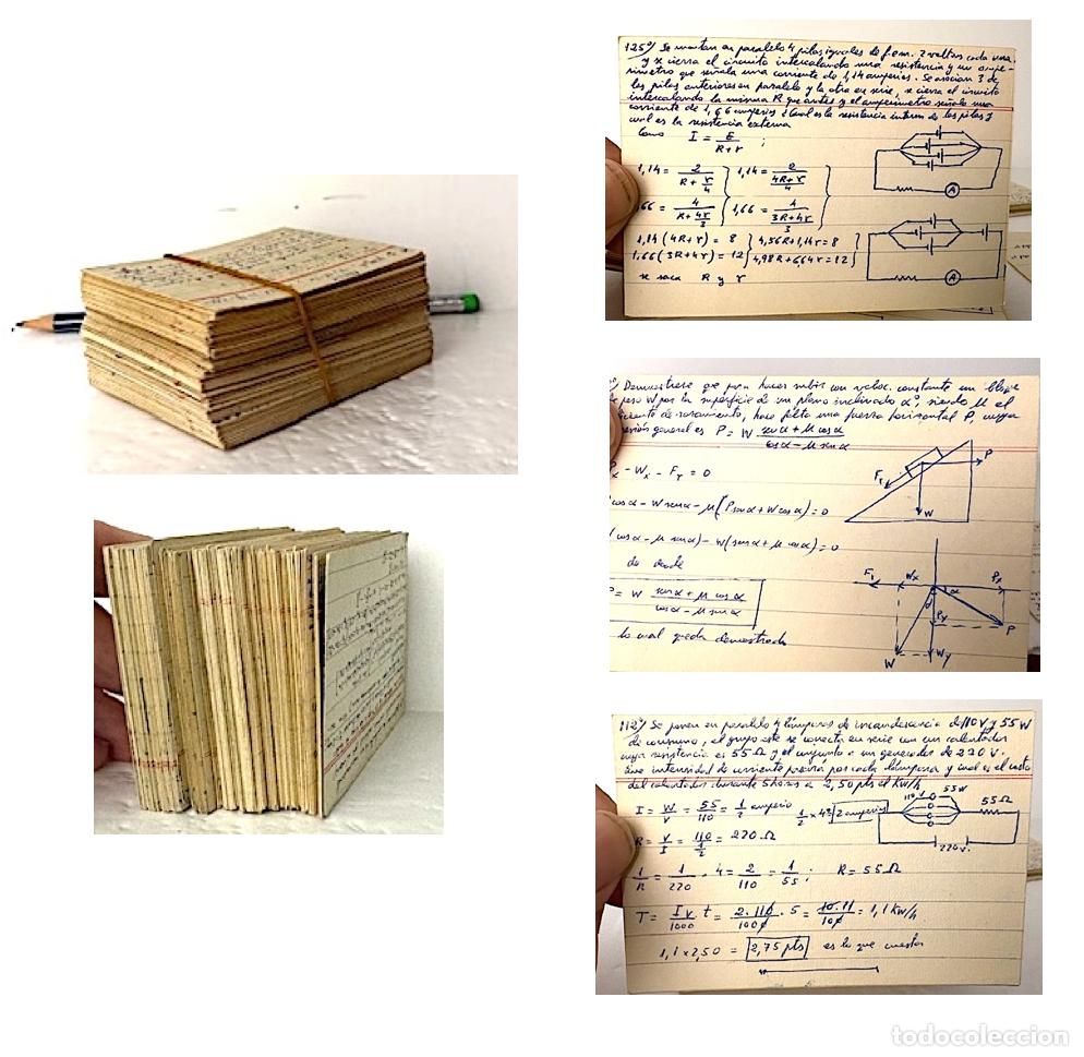 Otros Art&iacute;culos de Coleccionismo en Papel: Lote de 130 fichas miniatura (6,5 x 9,5) con problemas de F&iacute;sica y Qu&iacute;mica. Manuscritas en dos caras