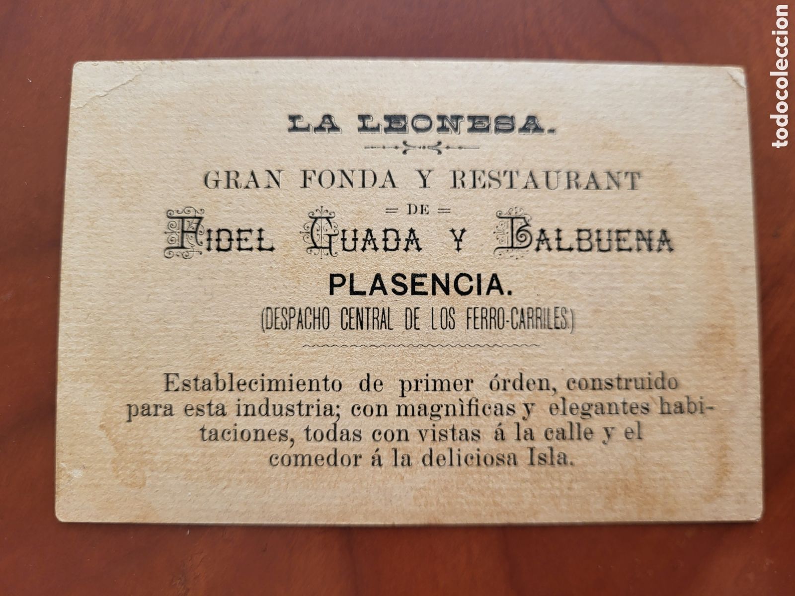 Otros Art&iacute;culos de Coleccionismo en Papel: ANTIGUO CROMO TARJETA PUBLICIDAD LA LEONESA FONDA RESTAURANT PLASENCIA CACERES