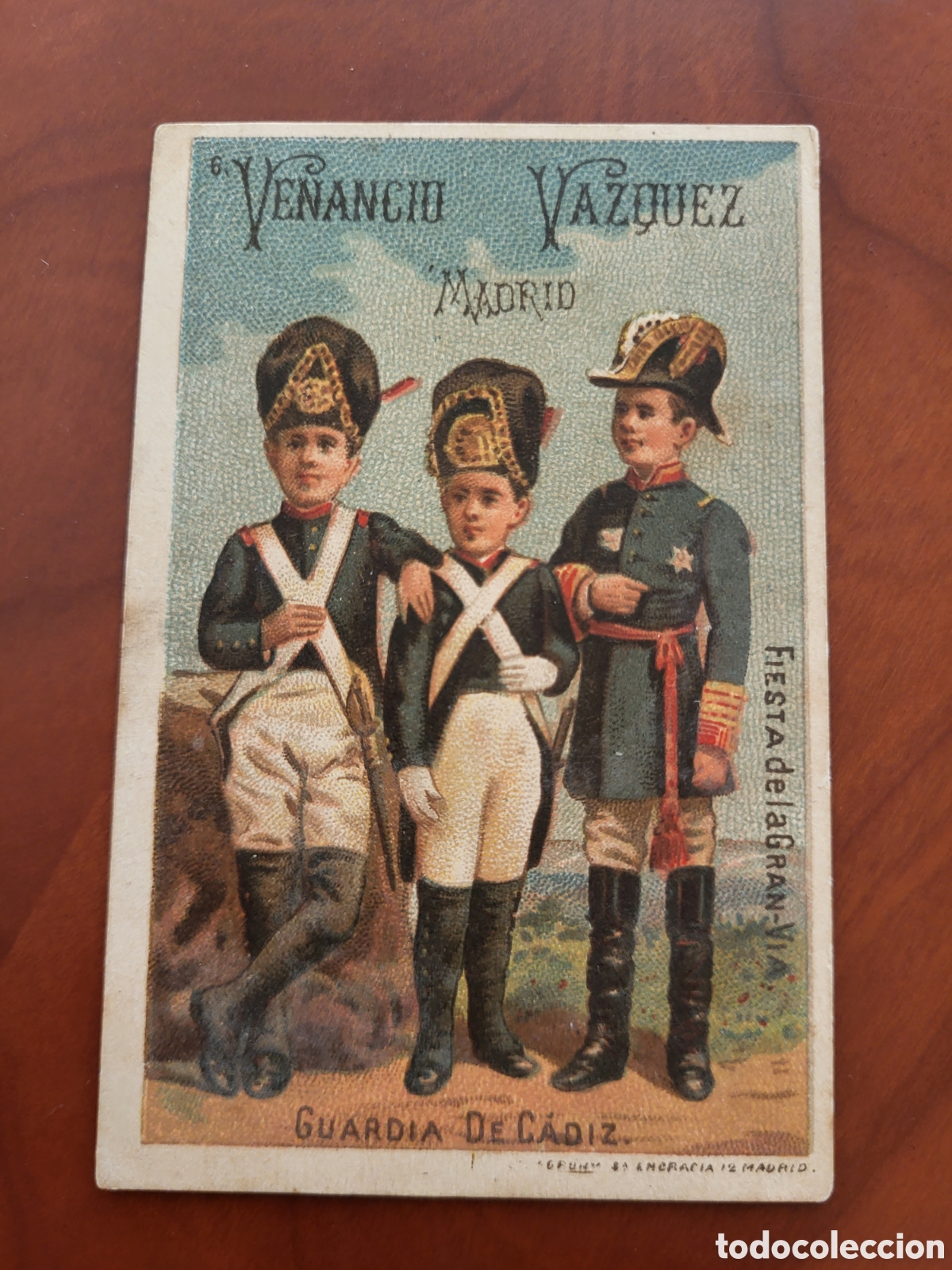 Otros Art&iacute;culos de Coleccionismo en Papel: ANTIGUO CROMO TARJETA PUBLICIDAD VENANCIO SANCHEZ GUARDIA DE CADIZ FIESTA DE LA GRAN VIA CANCION